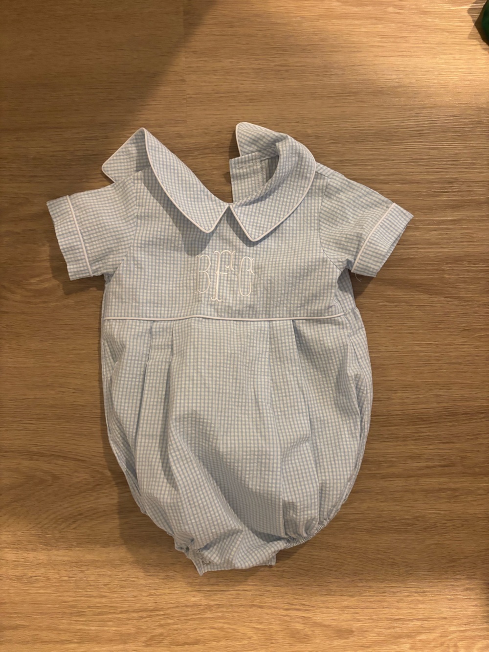 Classic Blue Gingham Baby One-Piece Romper with Peter Pan Collar